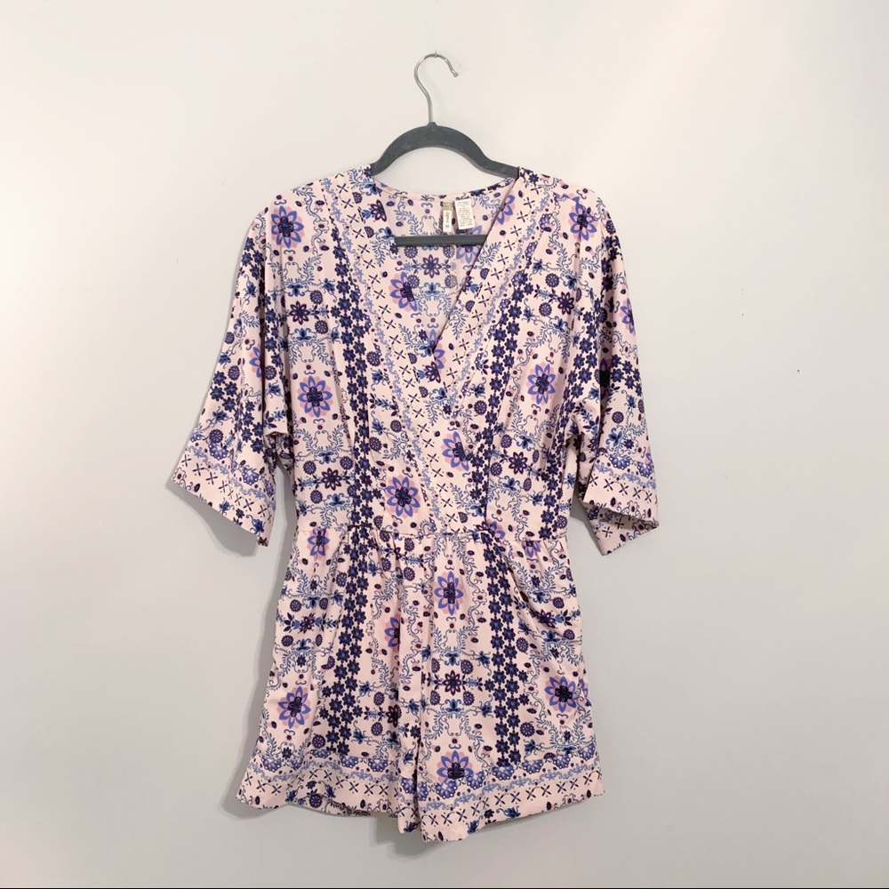 Floral Patterned Kimono Romper